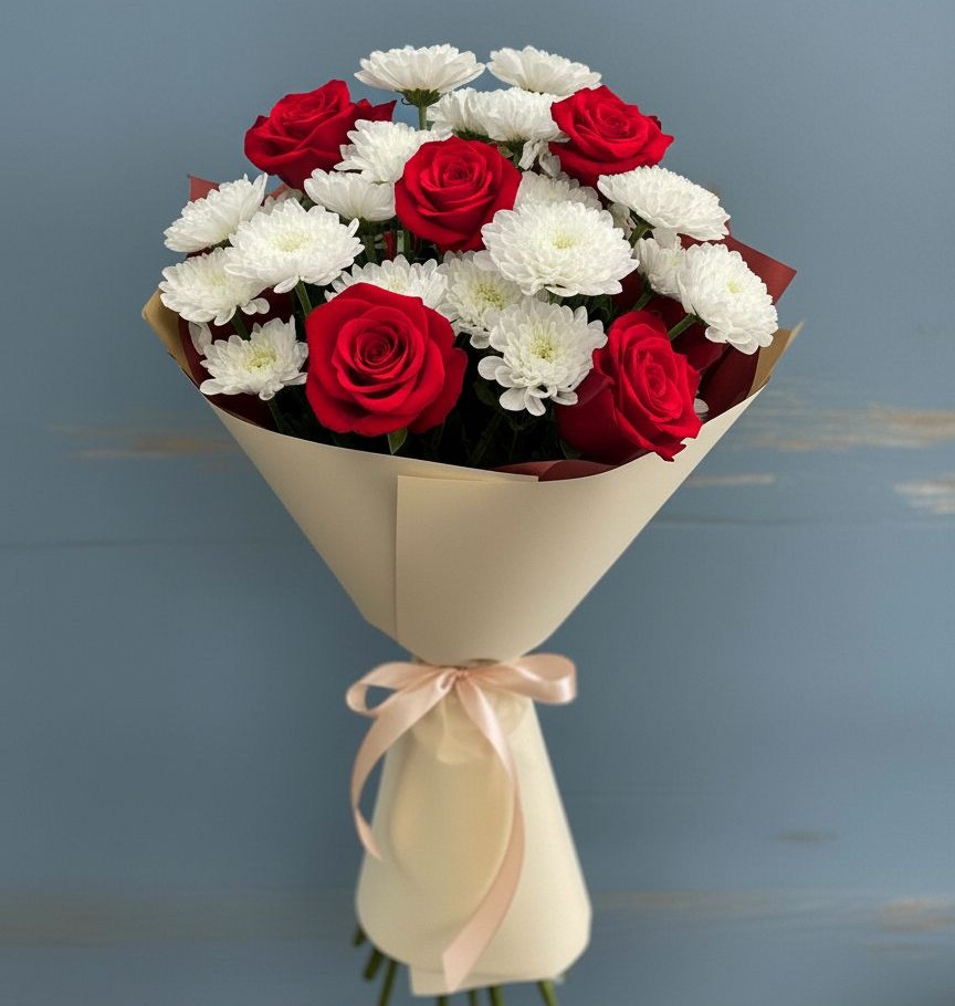 Букет цветов из: Розы и Хризантемы в Новоульяновском