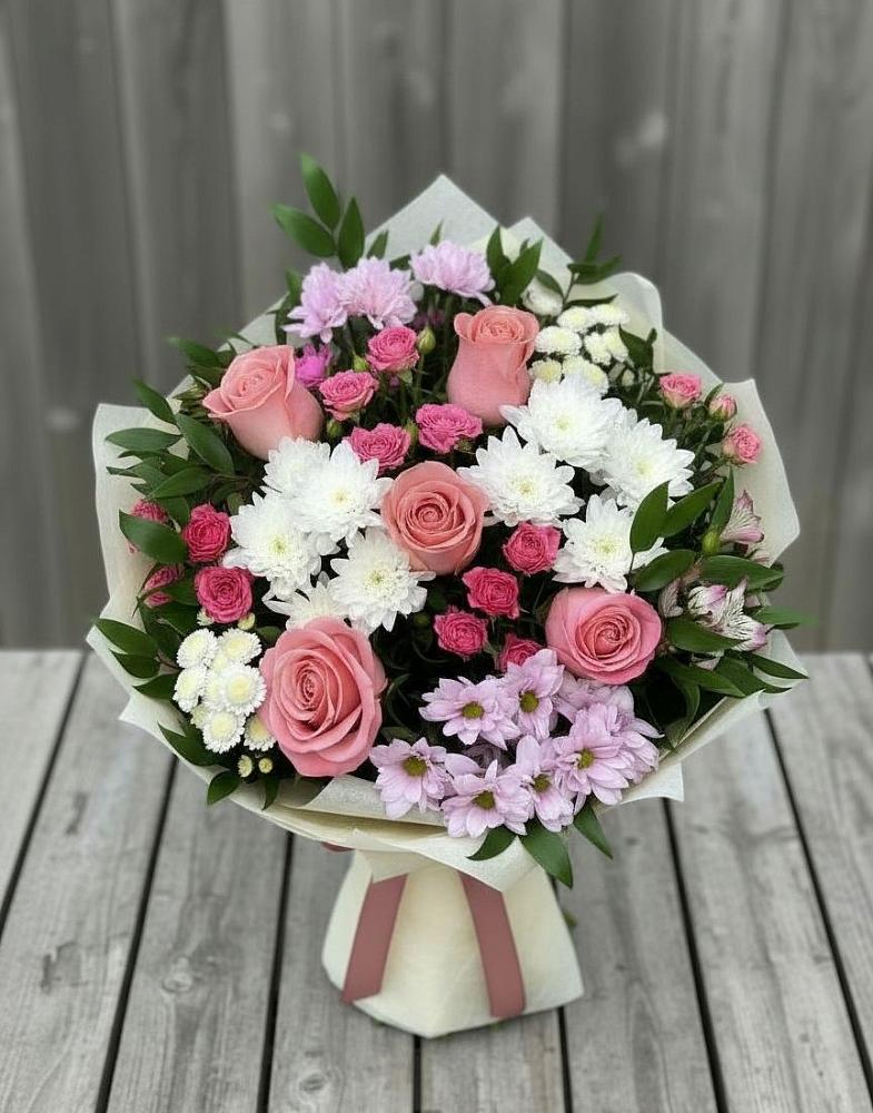 Букет цветов из: Альстромерии, Гвоздики, Розы и Хризантемы в Новоульяновском