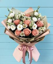 Букет цветов из:  Розы, Альстромерии и Лизиантусы в Новоульяновском