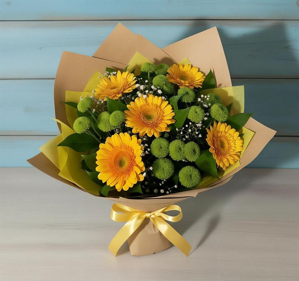 Букет цветов из: Герберы и Хризантемы в Новоульяновском