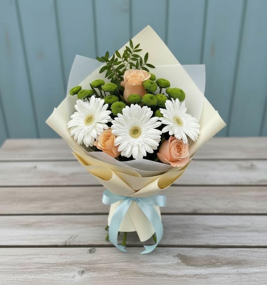 Букет цветов из: Герберы, Розы и Хризантемы в Новоульяновском