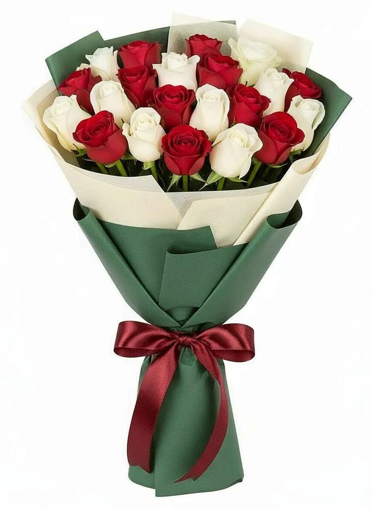 Букет Микс из красных и белых роз в Новоульяновском