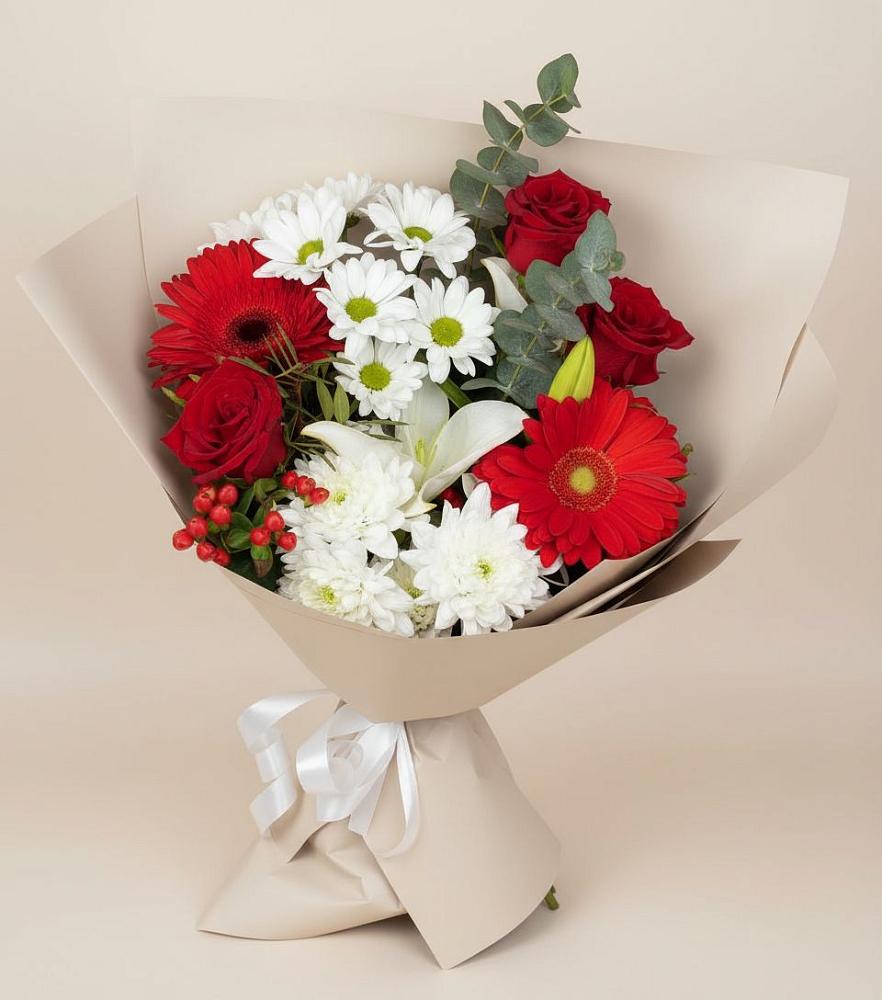 Букет цветов из: Розы, Хризантемы, Герберы и Лилии в Новоульяновском