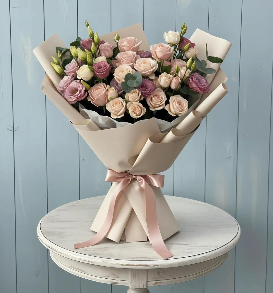 Букет цветов из: Розы и Лизиантусы в Новоульяновском