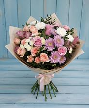 Букет цветов из:  Хризантемы, Розы и Альстромерии в Новоульяновском