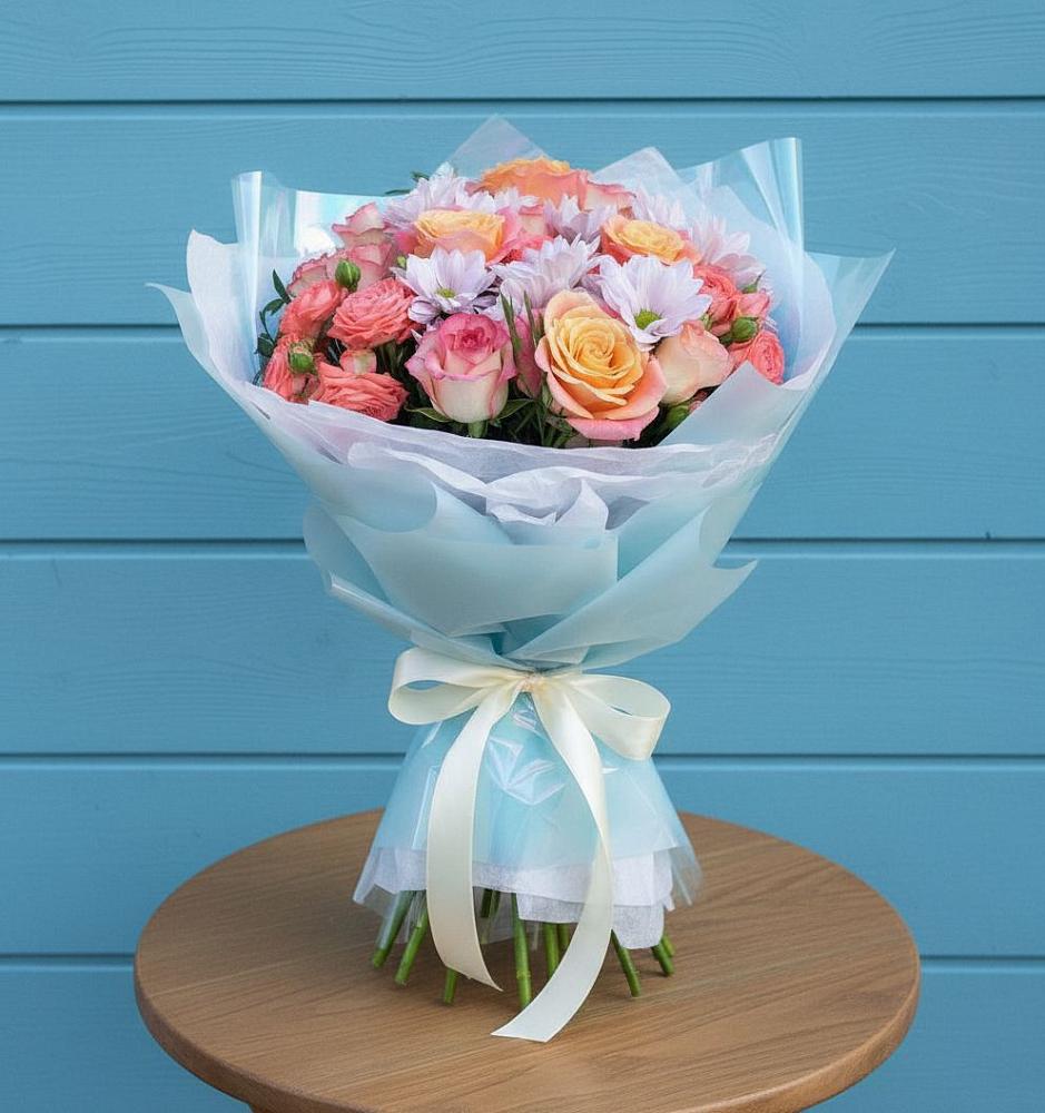 Букет цветов из: Хризантемы и Розы в Новоульяновском