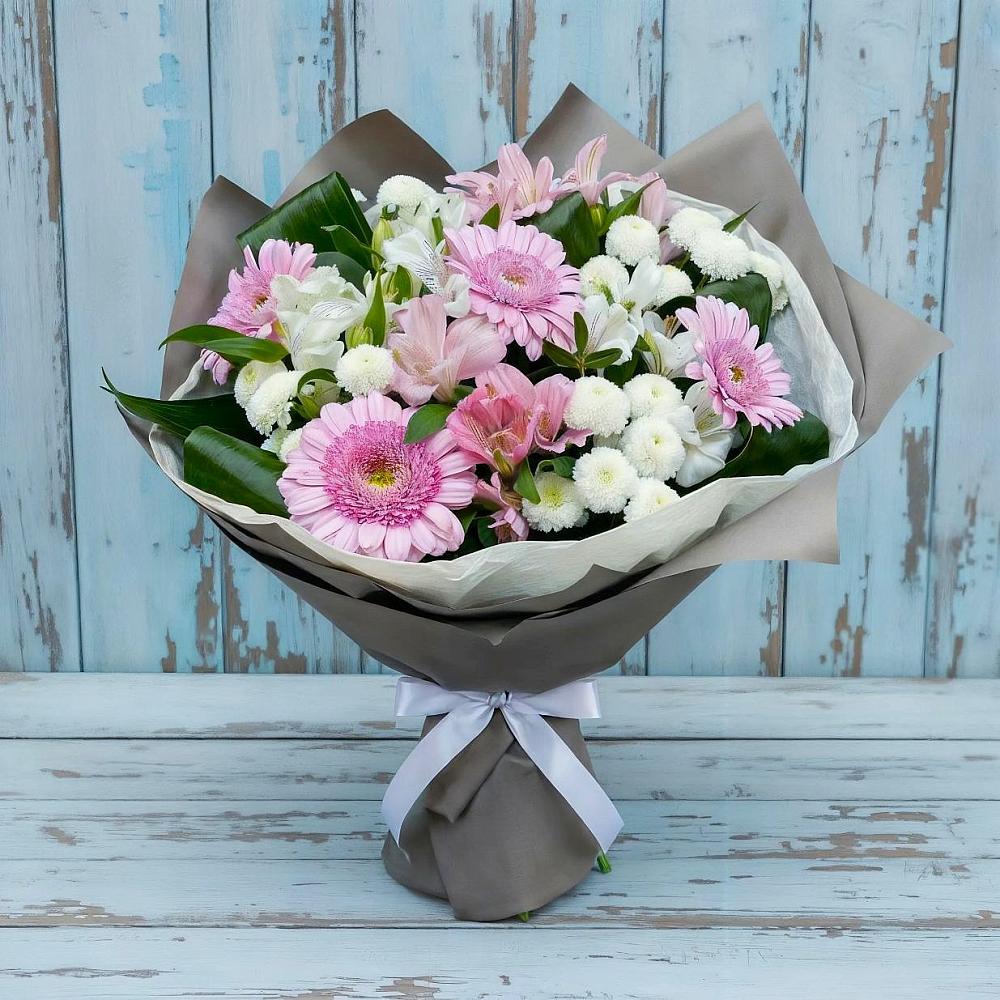 Букет цветов из: Герберы, Альстромерии и Хризантемы в Новоульяновском
