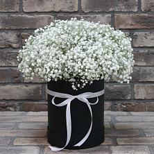 Цветочная композиция из Гипсофила в шляпной коробке в Новоульяновском