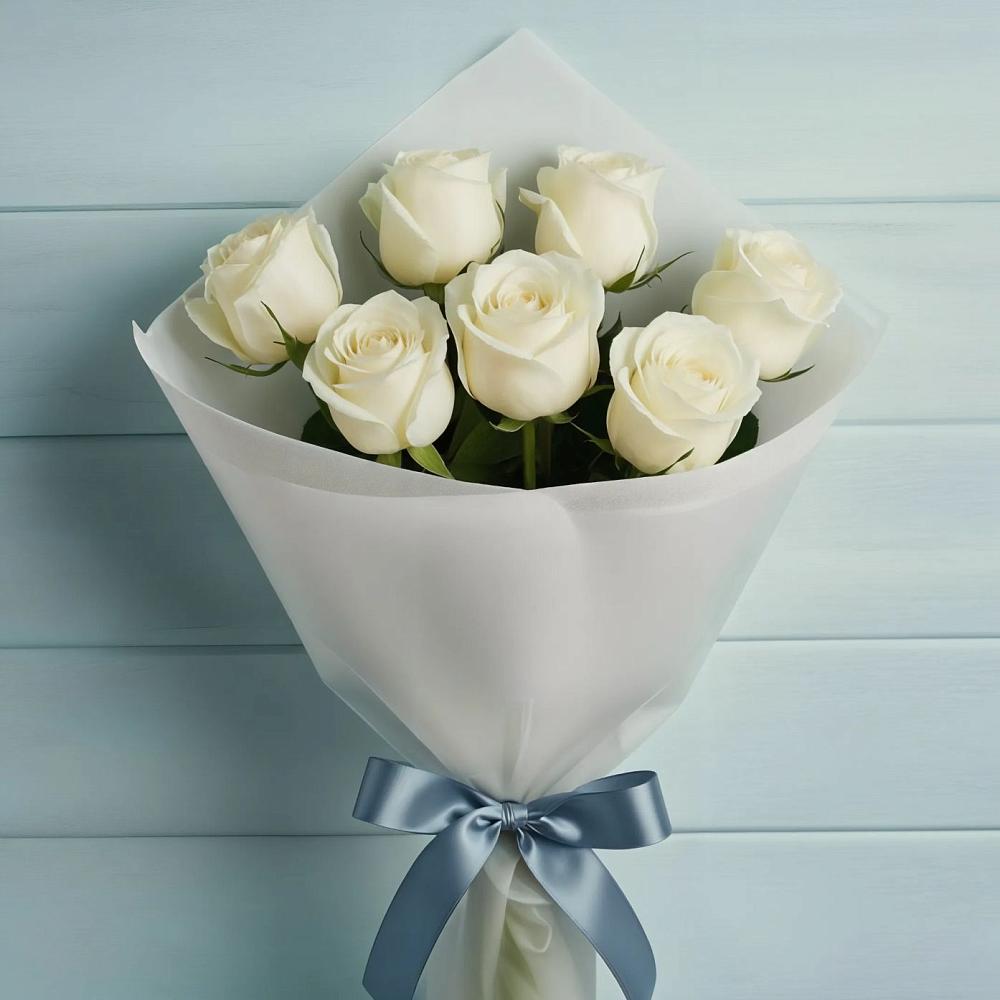 Букет 7 Белых роз Эдлесс Лав в Новоульяновском